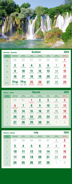 m&p kalendarz trójdzielny 2025 wodospad t-105t-06