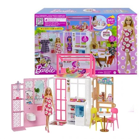 mattel barbie kompaktowy domek dla lalek z lalką hcd48