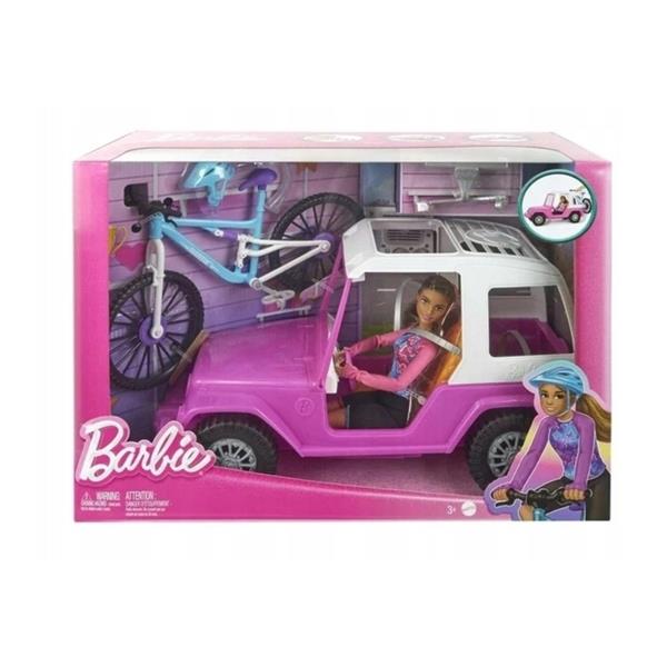 mattel barbie zestaw lalka + auto + rower hkb06