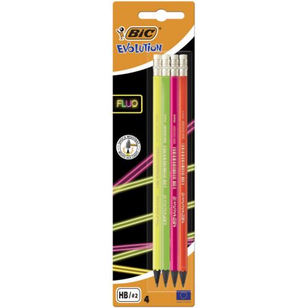 bic-ołówek hb z gumką evolution fluo 4-pak