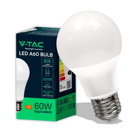 żarówka led 8.5w=60w e27 vt-2099 3000k  806lm v-tac światło ciepłe /10/