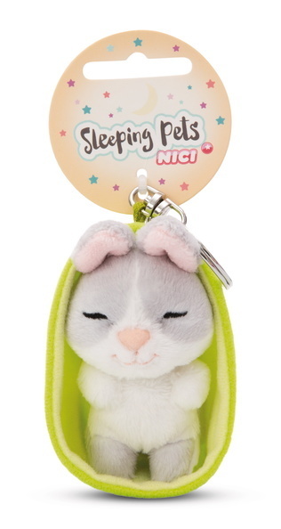 nici brelok sleeping pets królik szary 8cm, koszyk zielony 49982