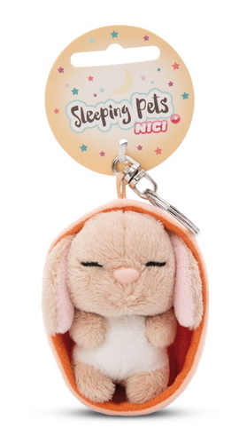 nici brelok sleeping pets królik karmelowy z długimi uszami 8cm, koszyk pomarańczowy 49984