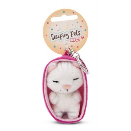 nici brelok sleeping pets kot biały w paski 8cm, koszyk różowy 49988