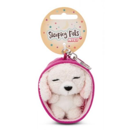 nici brelok sleeping pets pies pudel biały 8cm, koszyk różowy 49992