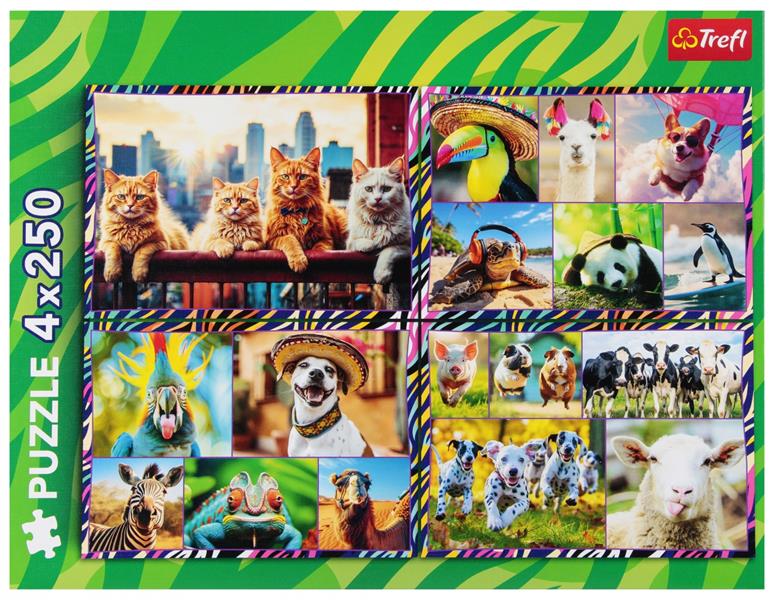 trefl puzzle 4x250el zabawne zwierzaki 13313