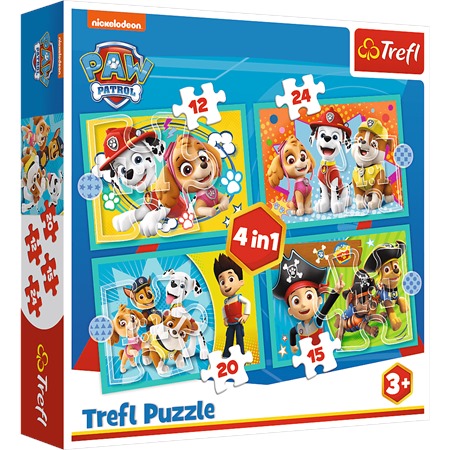 trefl puzzle 4w1 wesoła ekipa psiego patrolu psi patrol 34346