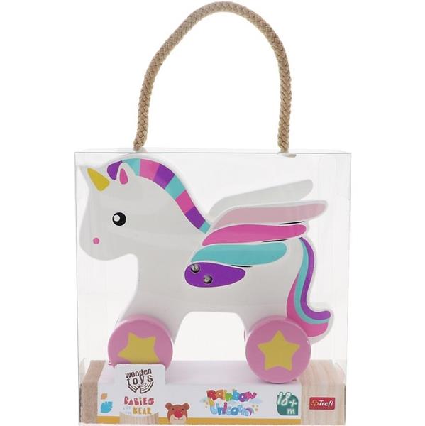 trefl drewno rainbow unicorn na kółkach 61698