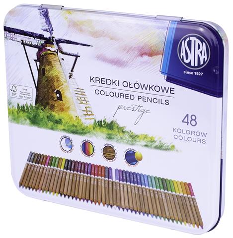 ASTRA KREDKI 48-KOL. PRESTIGE CEDROWE METALOWE PUDEŁKO