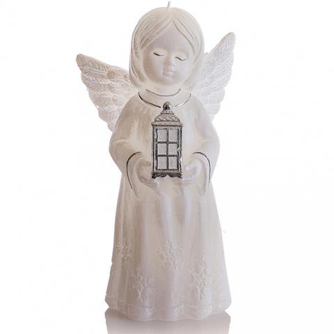 świeca figurka świąteczna 17cm aniołek  biało-srebrny bn