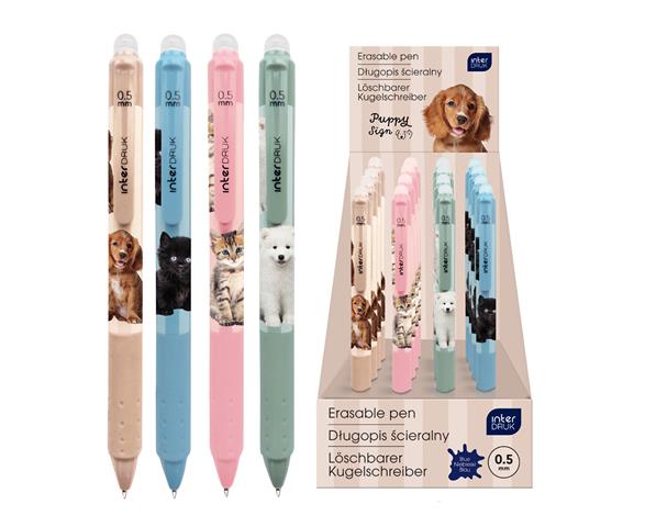 INTERDRUK DŁUGOPIS WYMAZYWALNY 0.5MM AUTOMATYCZNY PUPPY SIGN Z GRIPEM /24/