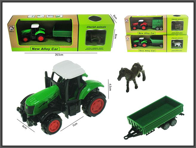 hipo-traktor z przyczepą i zwierz.16cm  h13520