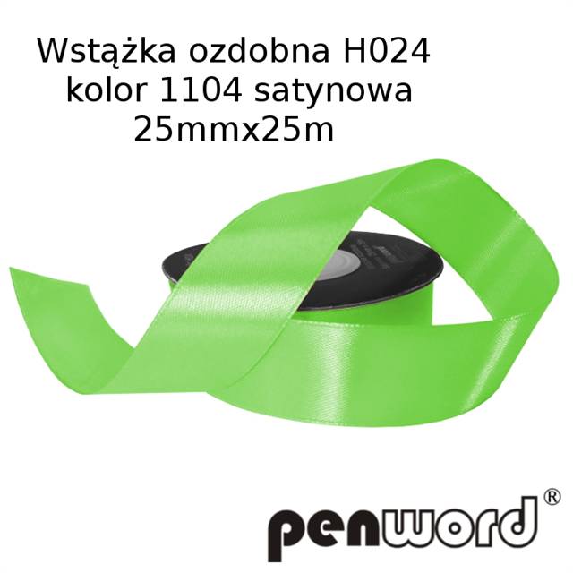 wstążka ozdobna 25mmx25m h024 1104      zielona a'1 satynowa psh /5/