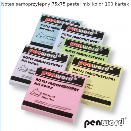 notes samoprzylepny 75*75 pastel mix kolor 100 kartek psh /12/