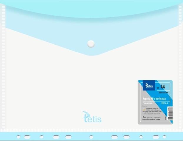 TETIS KOPERTA A4 PP NA ZATRZASK NIEBIESKA Z PERFORACJĄ DO SEGREGATORA BT614-N/6/
