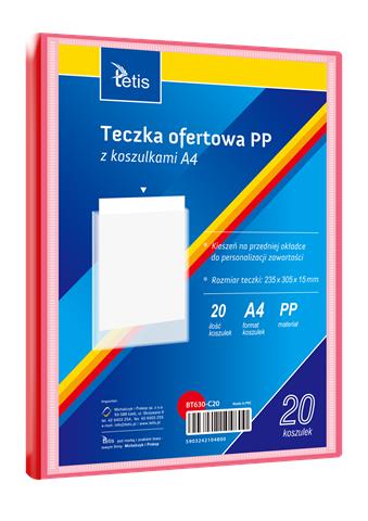TETIS TECZKA OFERTOWA A4 PP 20 KOSZULEK CZERWONA BT630-C20