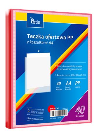 TETIS TECZKA OFERTOWA A4 PP 40 KOSZULEK CZERWONA BT630-C40