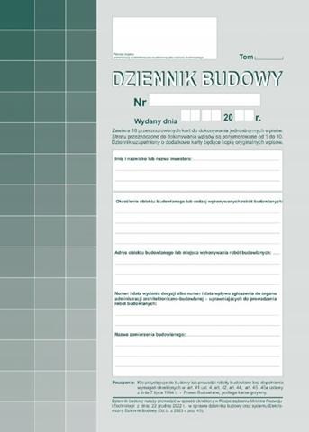DRUK-603-S11 DZIENNIK BUDOWY A4 O+K 10KPL M&P