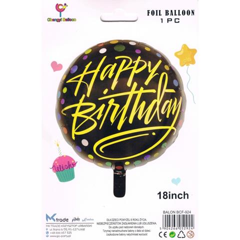 mk balon foliowy bcf-924 czarny z napisem happy birthday