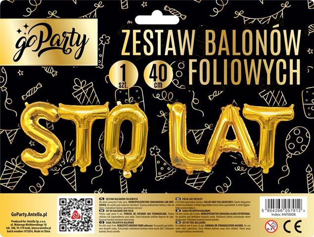 mk balon foliowu napis sto lat złoty 40cm ant0008