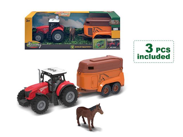 BIGTOYS TRAKTOR Z PRZYCZEPĄ DLA KONI ŚWIATŁO, DŹWIĘK BA8275