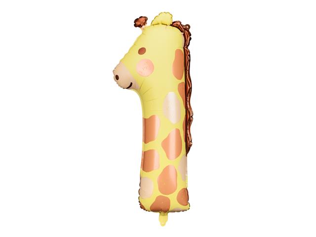 Balon foliowy Cyfra 1 - Żyrafa, 42x90 cm, mix PARTYDECO