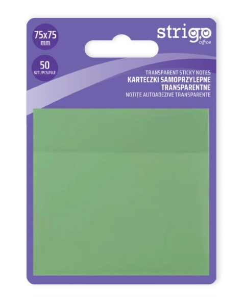 strigo karteczki samoprzylepne 75x75mm  50 kartek jasnzielone transparentne     ssn027 wpc /24/