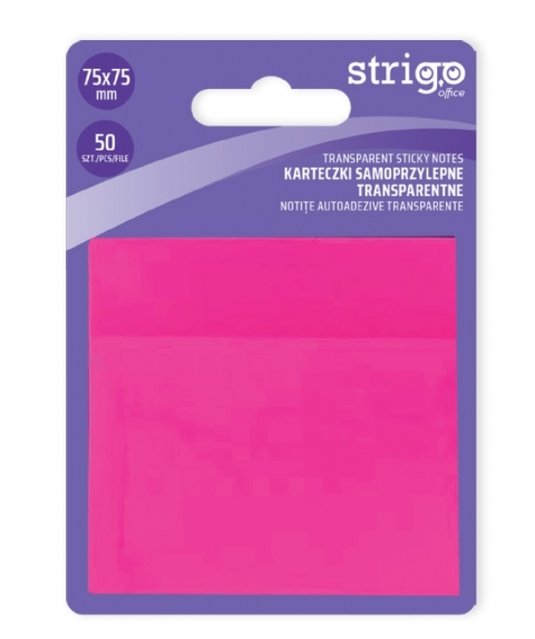 strigo karteczki samoprzylepne 75x75mm  50 kartek różowe transparentne ssn029   wpc /24/