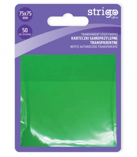 strigo karteczki samoprzylepne 75x75mm  50 kartek zielone transparentne ssn033  wpc /24/