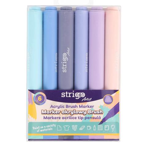STRIGO MARKER AKRYLOWY Z KOŃCÓWKĄ BRUSH W TRÓKĄTNEJ OBUDOWIE 6 KOLORÓW SSC431   WPC