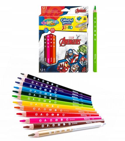 PATIO-COLORINO KIDS KREDKI OŁÓWKOWE 12+1KOLORÓW JUMBO AVENGERS 91413PTR/12/