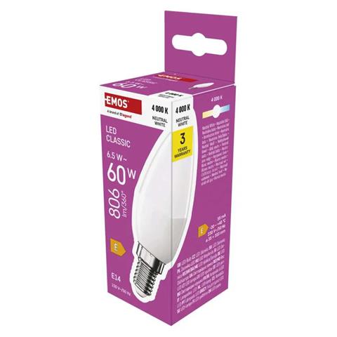 ŻARÓWKA LED 6.5W=60W E14 ŚWIECZKA BIAŁA NATURALNA EMOS /10/