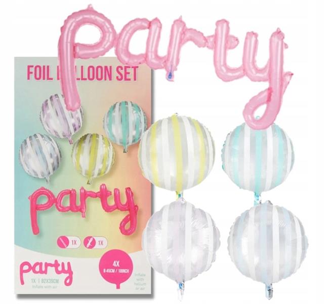 balon foliowy zestaw 4 balony 45cm + napis party